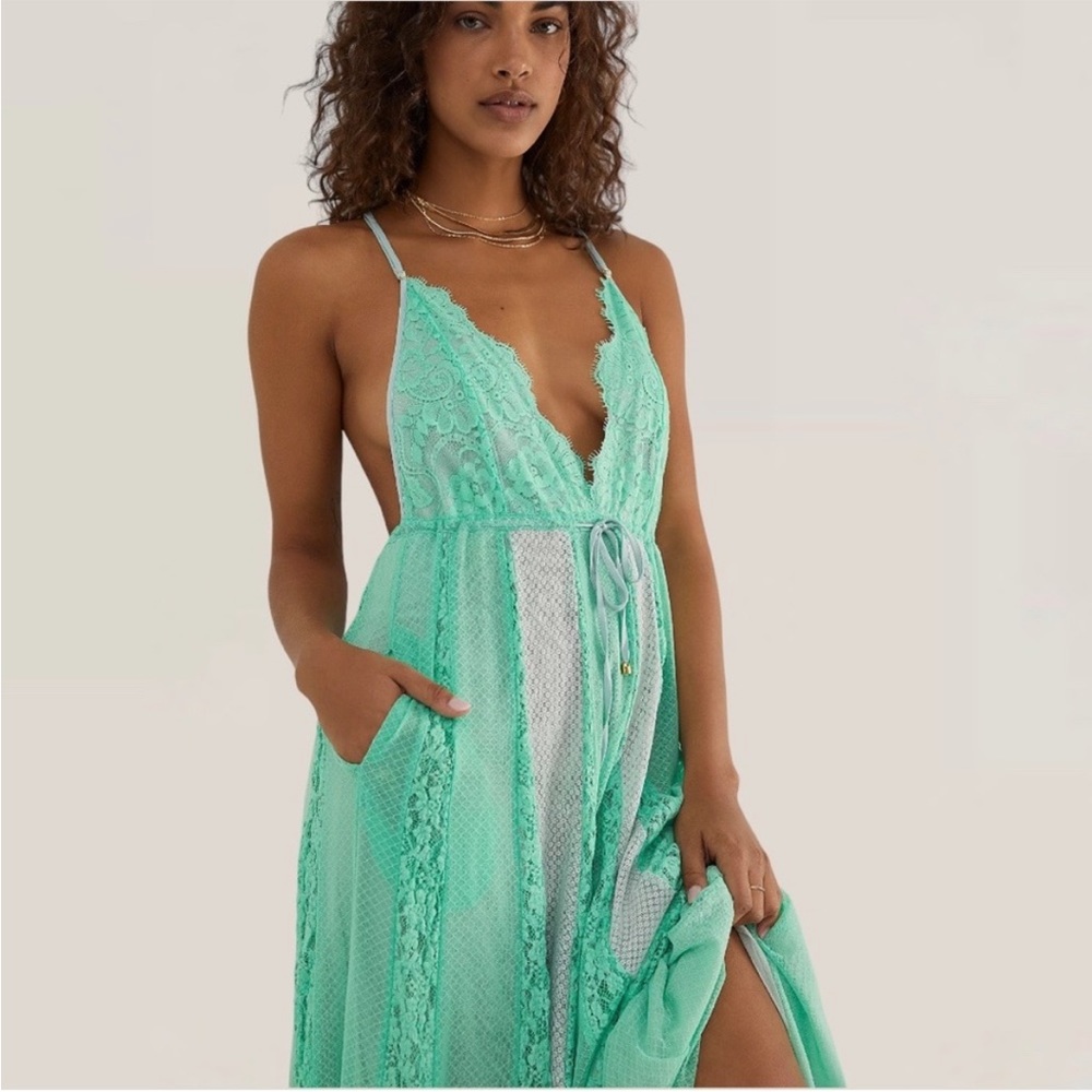 Free People/ We are HAH Mint Lace I’ll Take U You Farrer Dress M/L. - Picture 3 of 9
